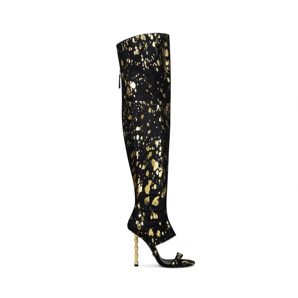 IAMJENNIFERLE Black and Gold Over-the-Knee Sandal Boots 37 New